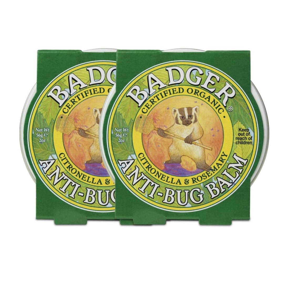 BadgerBug Repellent Organic DeetFree Mosquito Repellent with Citronella Lemongrass Easy to Use Travel Size Camping Essential Family Friendly Insect Repellent Balm 2 oz Tin 2 Pack