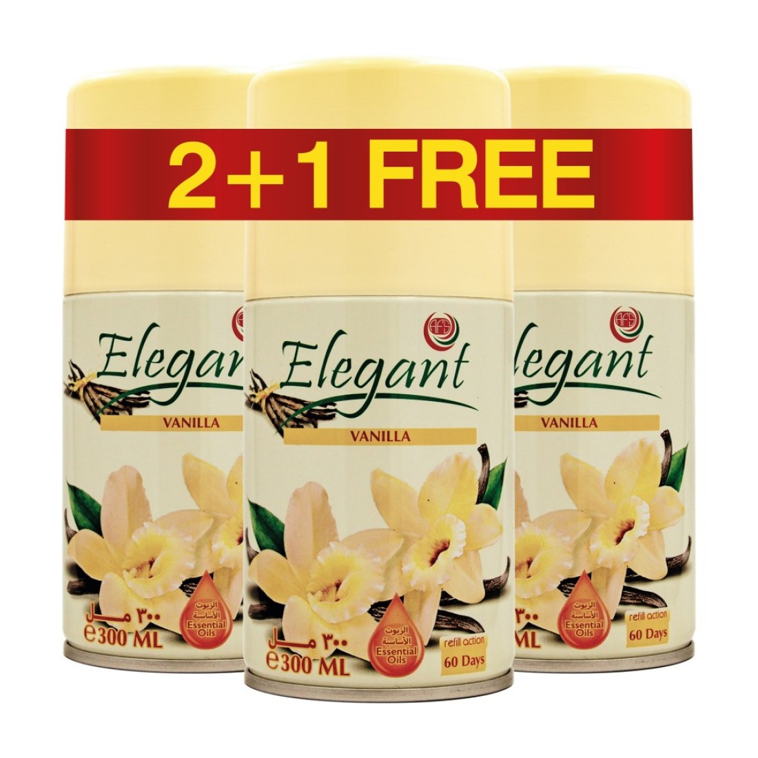 Elegant Automatic Spray REFILL &ndash; Vanilla &ndash; 300ML &ndash; Pack of 3, Triple Pack (300ML x 3 Pcs) &ndash; Air Freshener REFILL for Home And Bathroom, Made With ESSENTIAL OILS