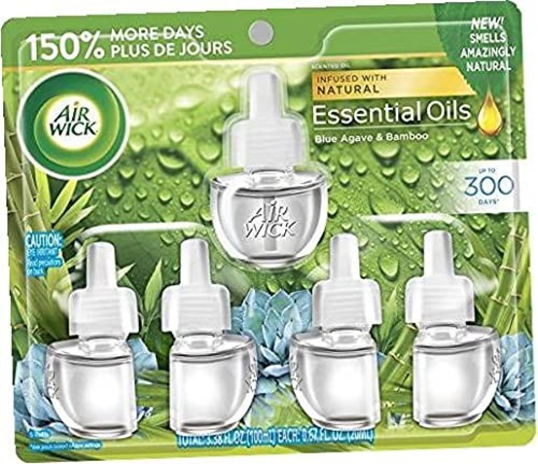 Air Wick Plug in Scented Oil Refill, 5 ct, Blue Agave and Bamboo, Air Freshener, Essential Oils