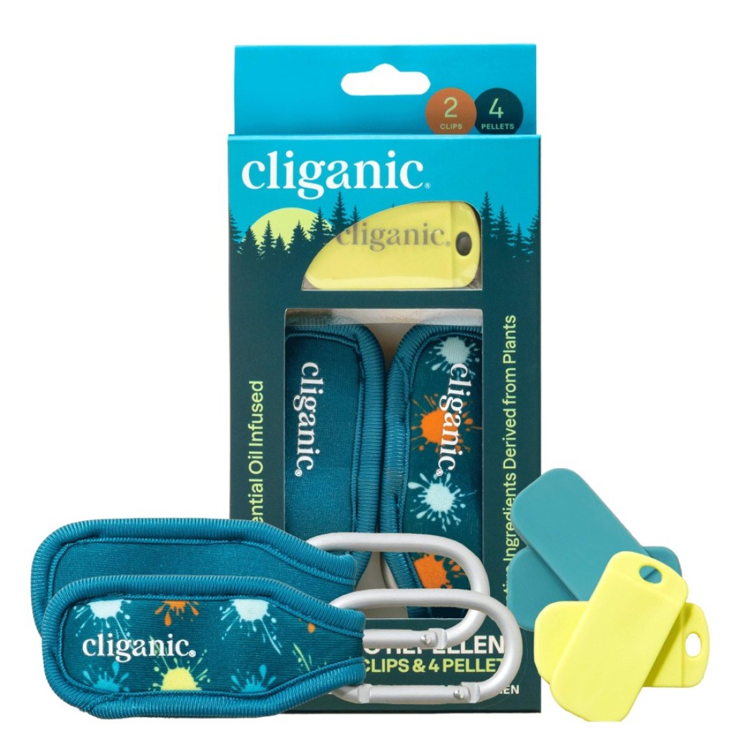 Cliganic Mosquito Repellent Pack (2 Clips + 4 Refill Pellets) - Natural DEET-Free, Essential Oil Infused