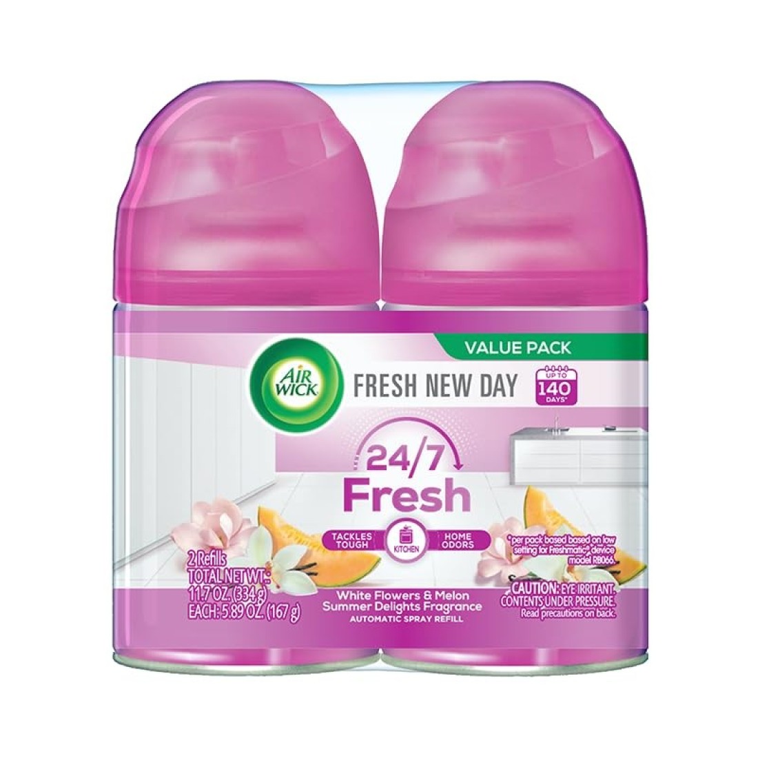 Air Wick Automatic Air Freshener Spray Refill, 2ct, Summer Delights, Odor Neutralization, Essential Oils