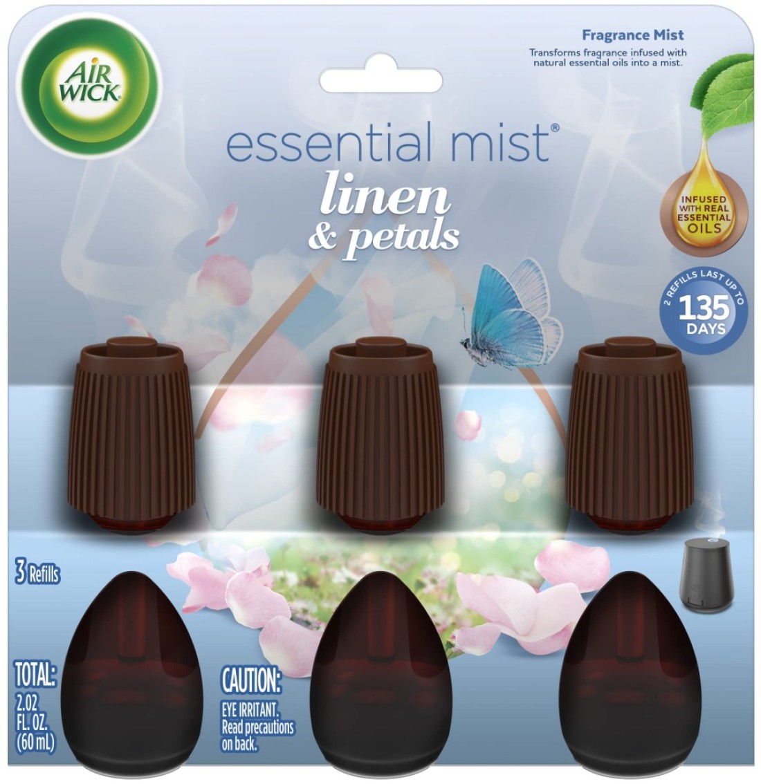 Air Wick Essential Mist Refill, 3ct, Linen &amp; Petals, Air Freshener, Essential Oils