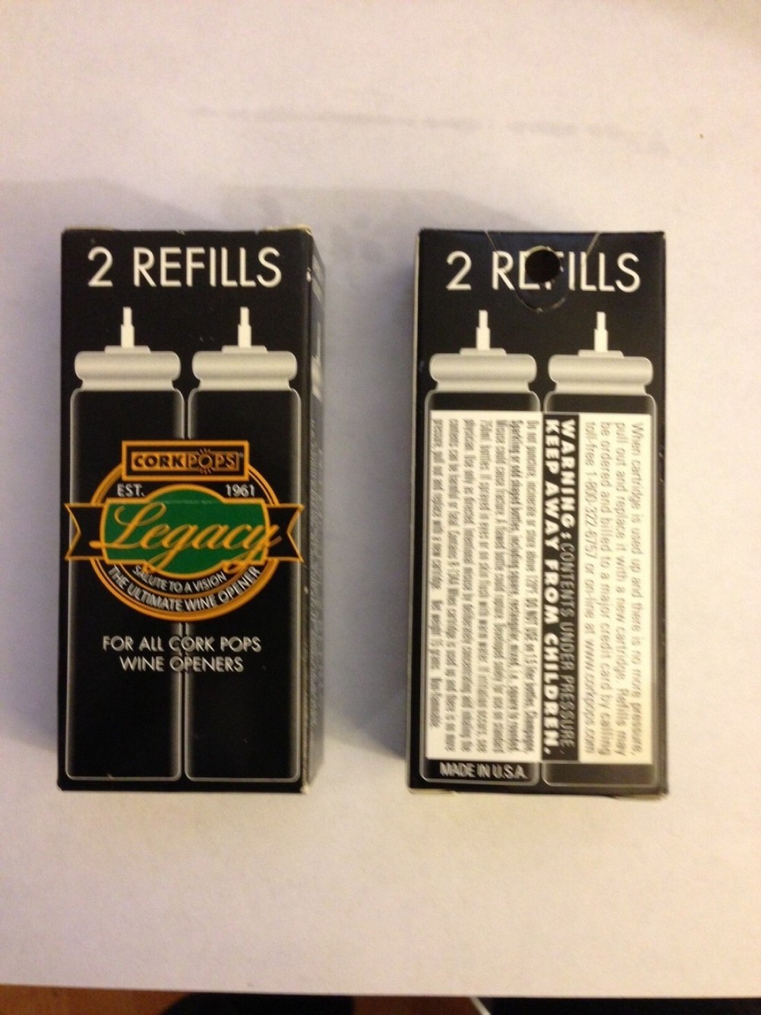 2 Boxes of Corkpops Wine Opener Refill Cartriges 2 15 Gram Screwless Wine Opener Refills per box