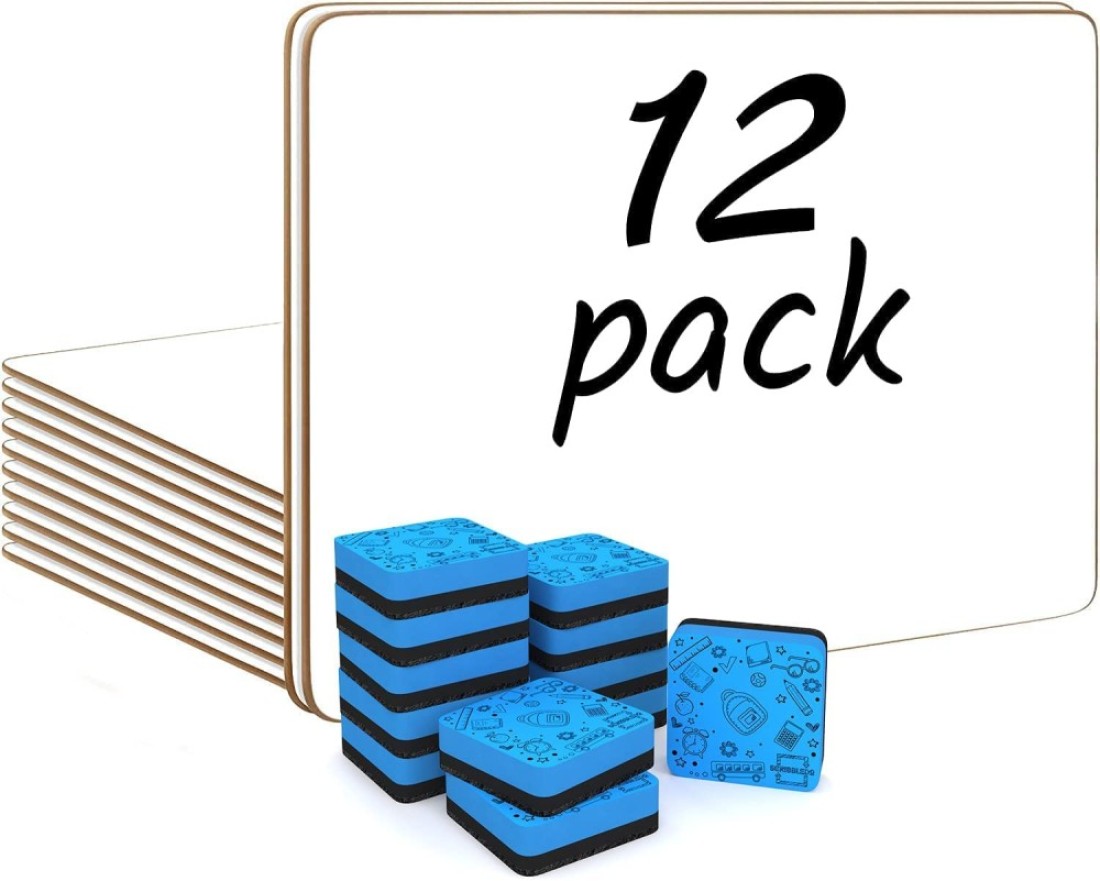 Scribbledo 12 Small White Board Dry Erase Boards Classroom Pack Mini White Boards 9x12 Double Sided Personal Whiteboards for Students Teachers School Supplies Lapboards Mini Whiteboard Erasers Incl