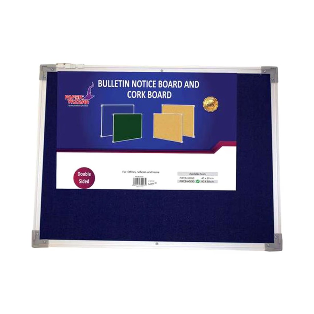 Paper Wizard Double Sided Bulletin Notice Board And Cork Board Blue 60x90cm