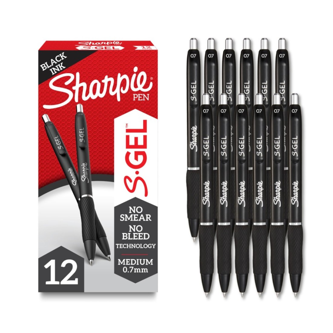 Sharpie S-Gel, Gel Pens, Drawing Pens, Gel Ink Pens For Journaling, Writing Pens, Coloring Pens, Medium Point Pens (0.7Mm), Black Barrel, Black Gel Ink, 12 Count
