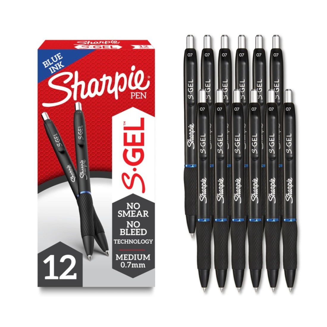 Sharpie S-Gel, Gel Pens, Drawing Pens, Gel Ink Pens For Journaling, Writing Pens, Coloring Pens, Medium Point Pens (0.7Mm), Blue Ink Gel Pen, 12 Count