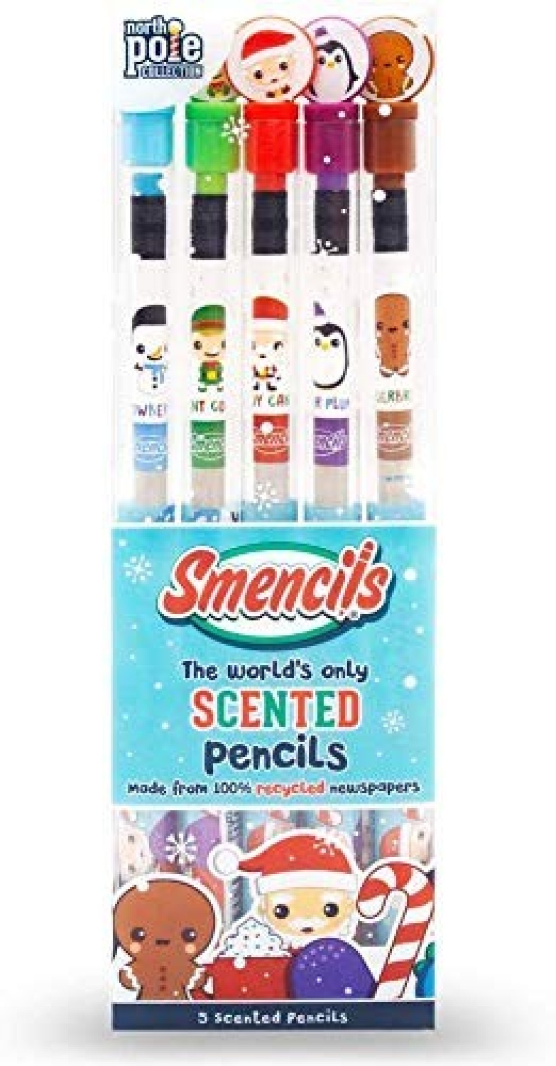 Holiday Smencils HB 2 Patented Gourmet Scented Fun Pencils 5 Count Stocking Stuffer Gifts for Kids School Supplies Party Favors Classroom Rewards