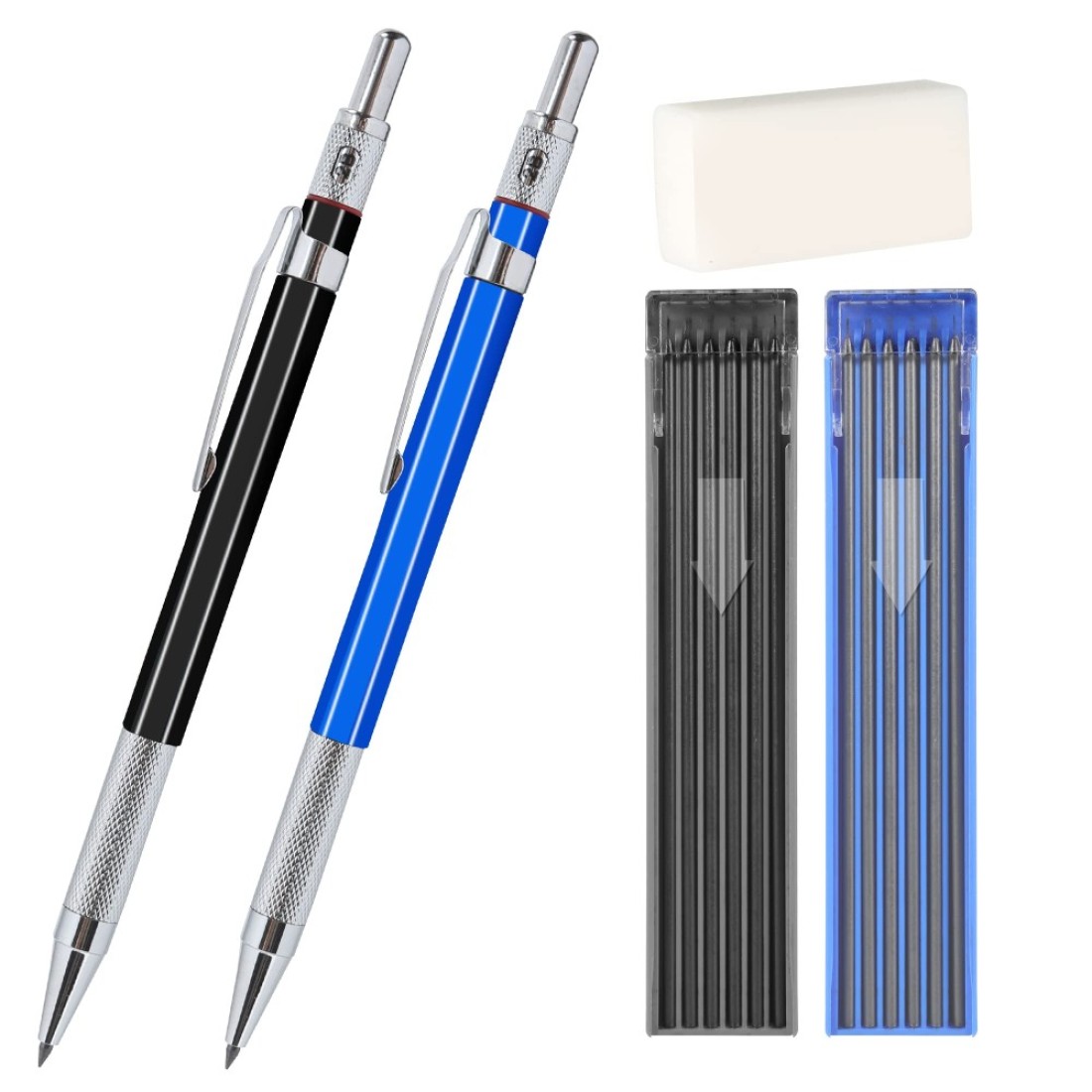 Aitikili 2mm Mechanical Pencil Set 2 Pieces Artist Carpenter Drafting Pencils 20 mm with 2 Tube Lead Refill HB 2B Art Lead Holder Metal Marker for Draft Drawing Writing Art Sketching