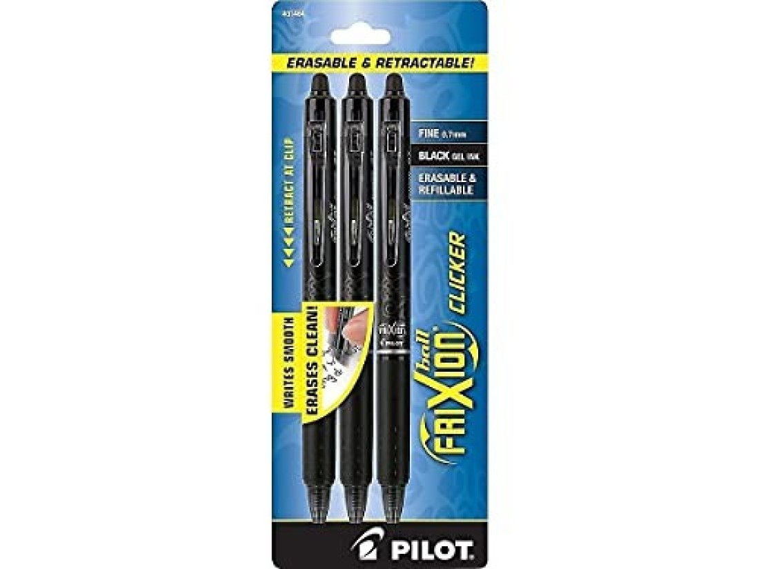 PILOT FriXion Clicker Erasable, Refillable &amp; Retractable Gel Ink Pens, Fine Point, Black Ink, 3-Pack (31464)