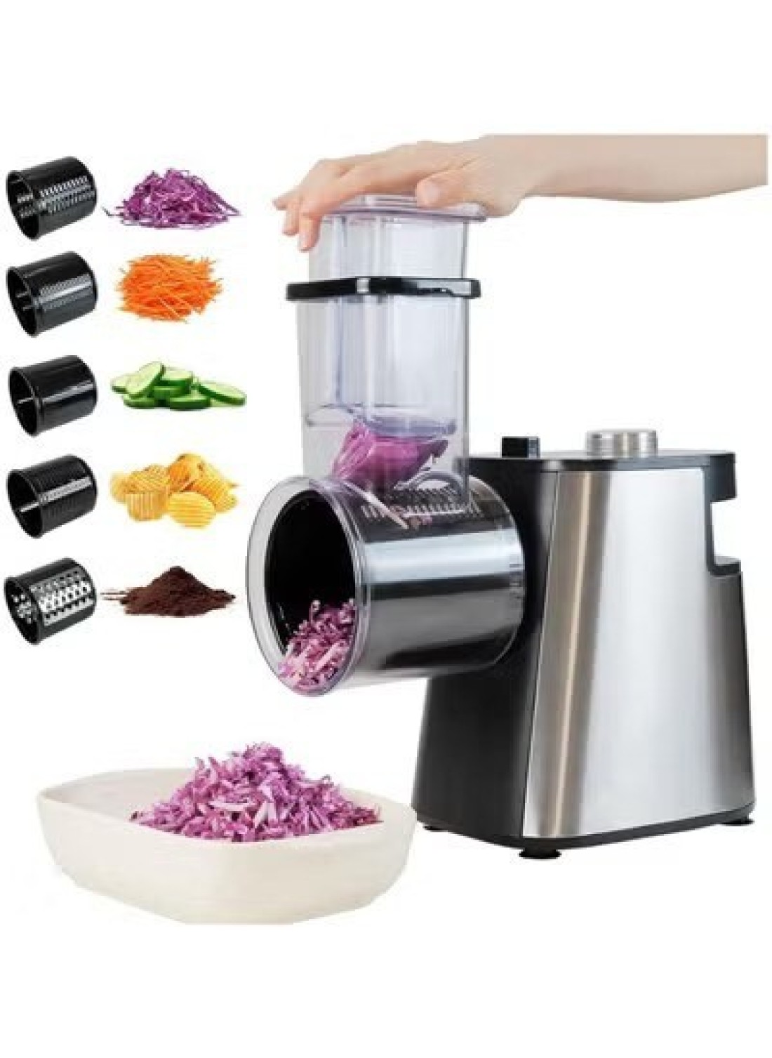 Vegetable Cutter Electric Vegetable Slicer Stainless Steel Cheese Grater 250 W Upgraded Large Calibre Chopper Kitchen Spiral Cutter Multifunctional With 5 Blades 220 V