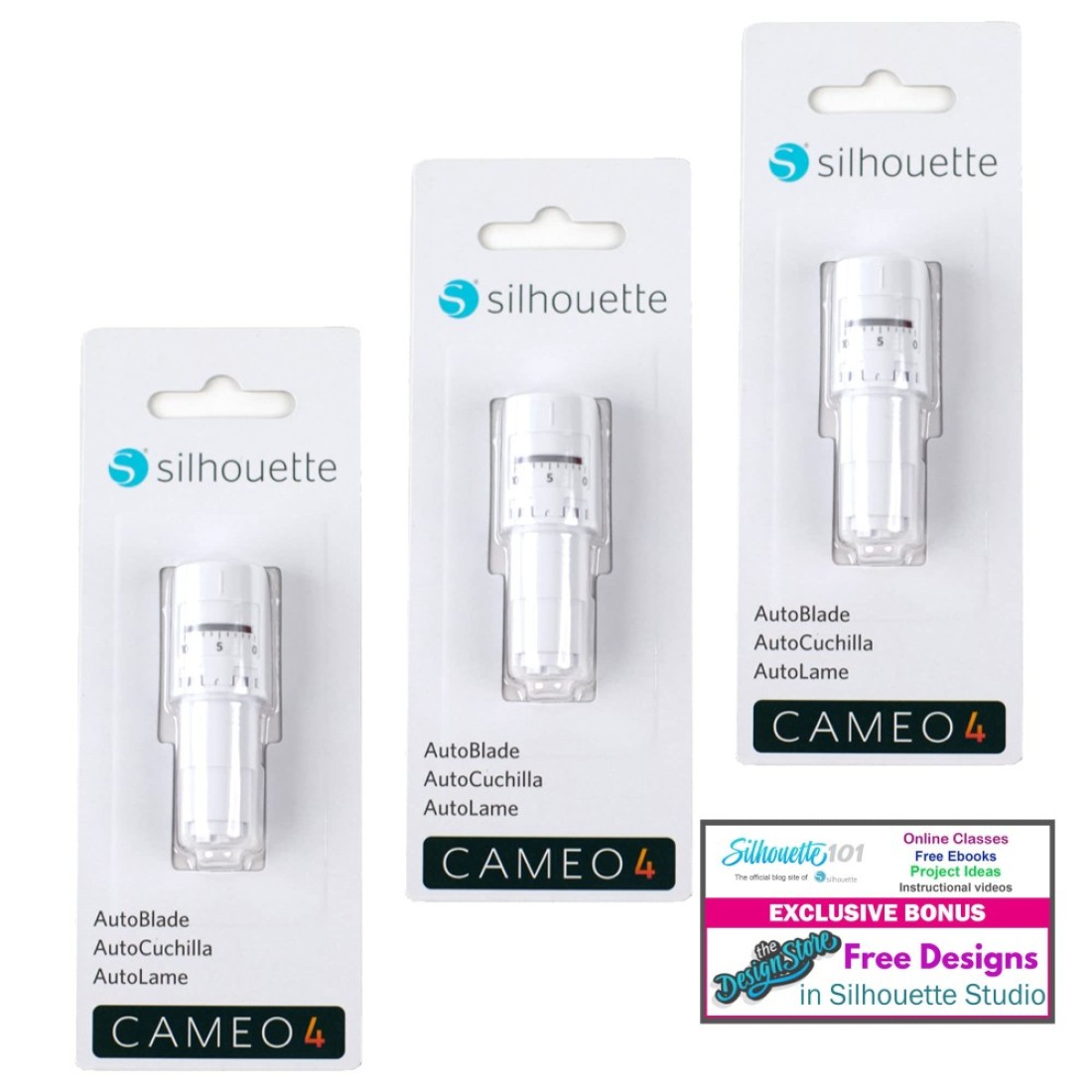 Silhouette AutoBlade Pack of 3 Blades for Use with Cameo 4 with 50 Designs