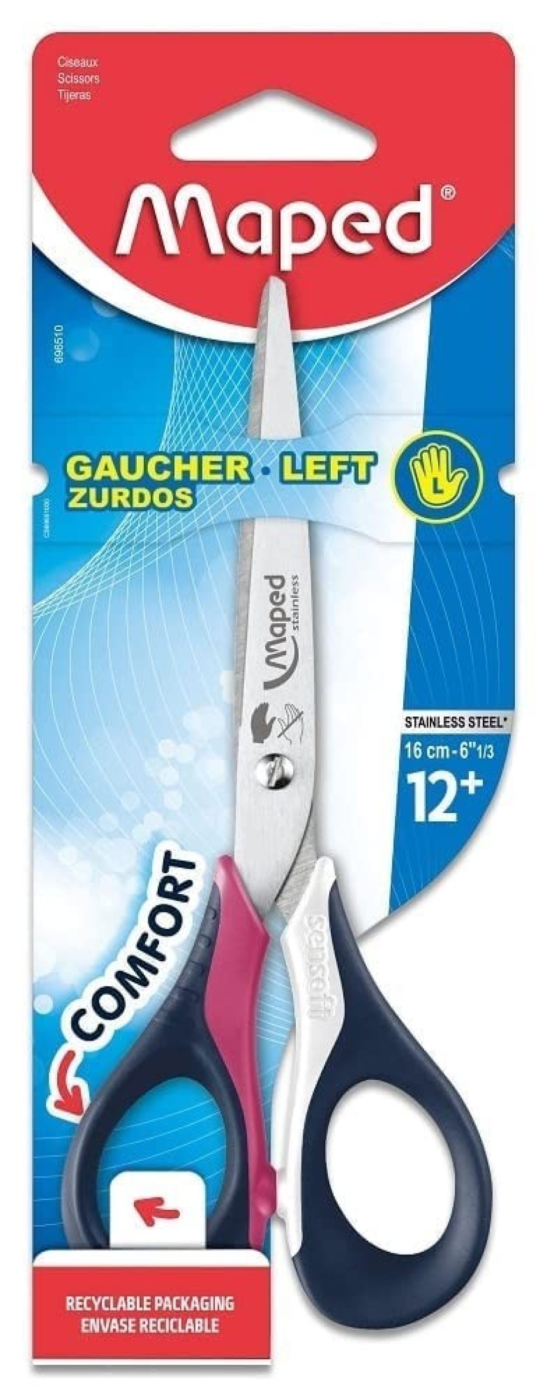 Maped Sensoft Left Handed Student Scissors with Flexible Handles 633 15cm Pointed 696510