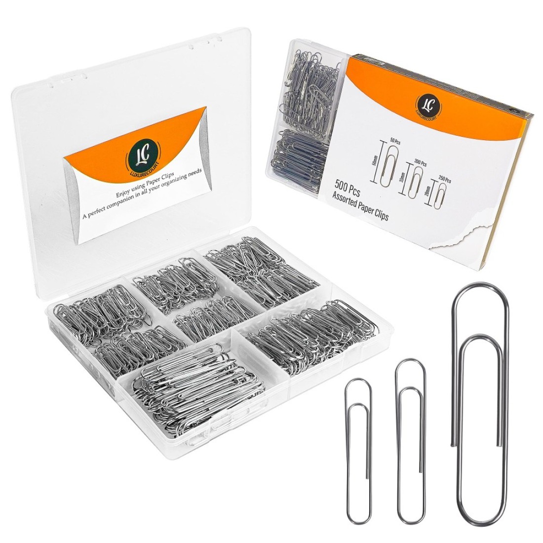 500 Pack Paper Clips by Luxurecourt 3 Assorted Sizes of Silver Small and Large Paperclips Bulk RustResistant Nickel Plated Steel Clips Essential for Organization Home School Office Supplies