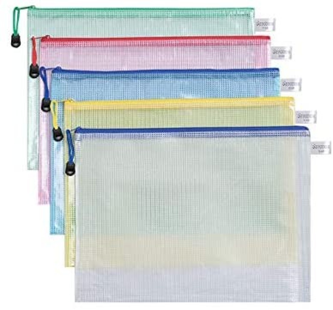 Generic A4 Zipper Plastic Wallets, Document Files Folders, Zippered Waterproof Pvc Bags, Plastic Zip Lock Envelopes, 10 Pcs, 5 Colors