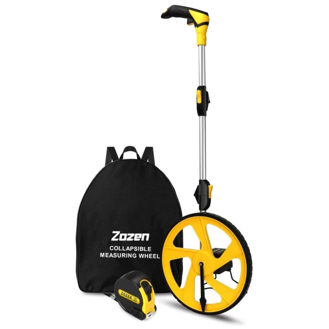 Zozen Measuring Wheel in Feet and Inches, Mechanical Double Collapsible One Key to Reset Kickstand to Keep Stand Starting Point Arrow and Cloth Carrying Bag, 0-9,999 Ft Measure Wheel.