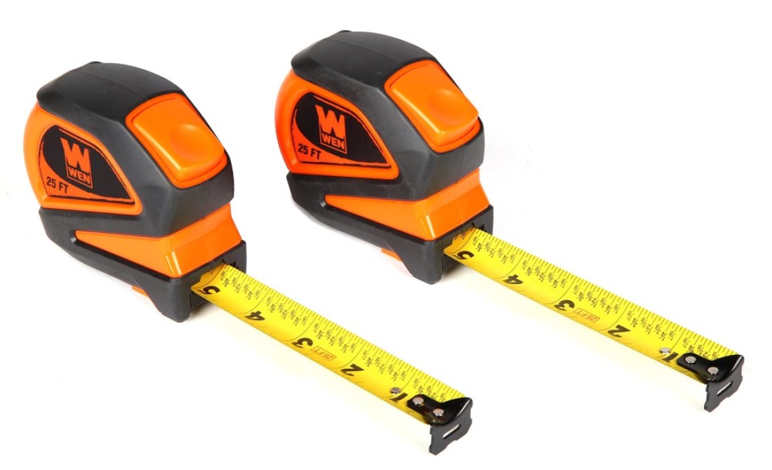 WEN Tape Measure, 25 Ft. Measuring Tape with Automatic Brake and Dual-Release Triggers, Two Pack (ME425T-2)