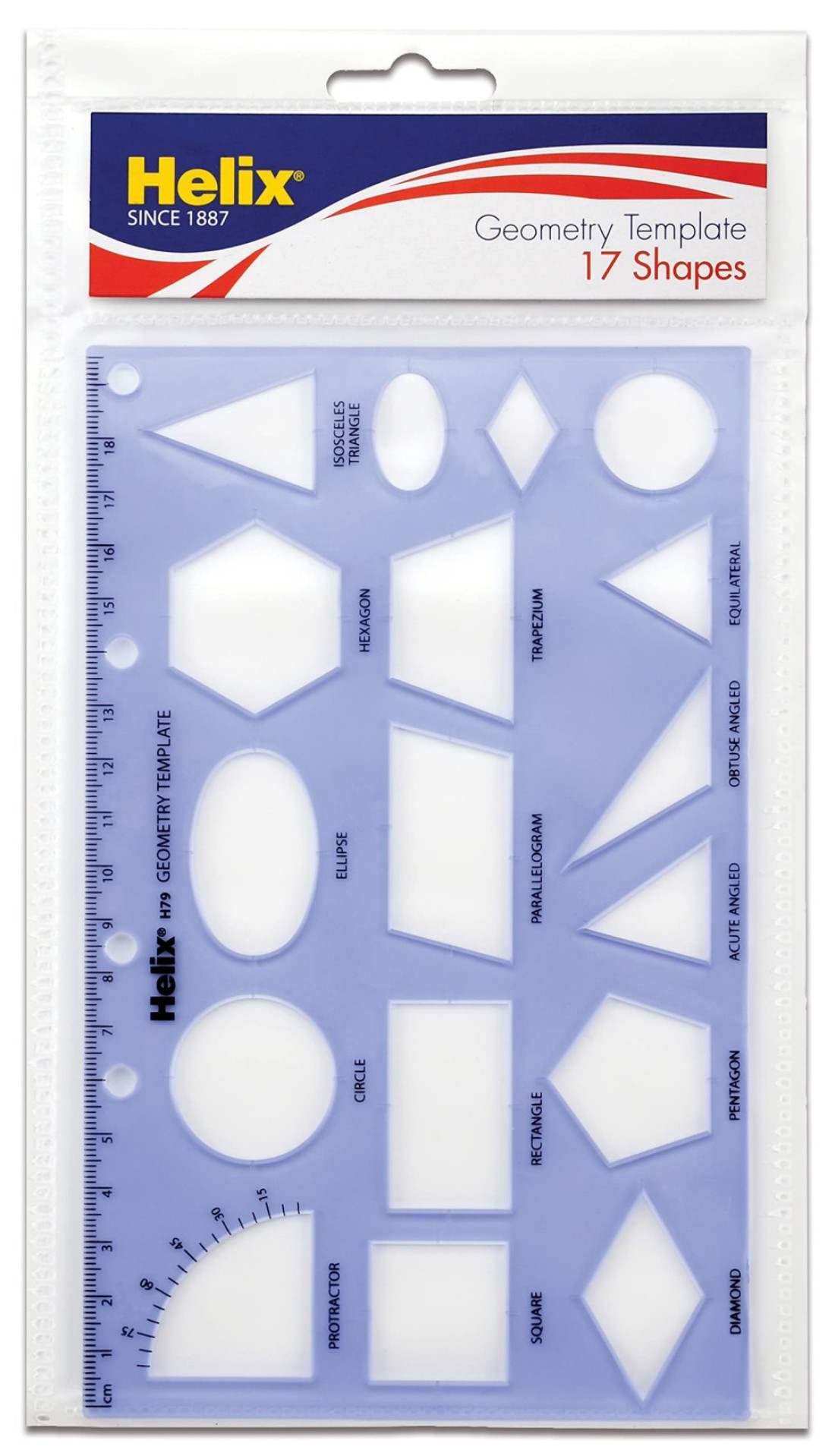 Maped Helix USA Geometry Shapes Drawing Template 17 Shapes Educational Tool Enhances Precision Ideal for Drafting Design 20cm Ruler