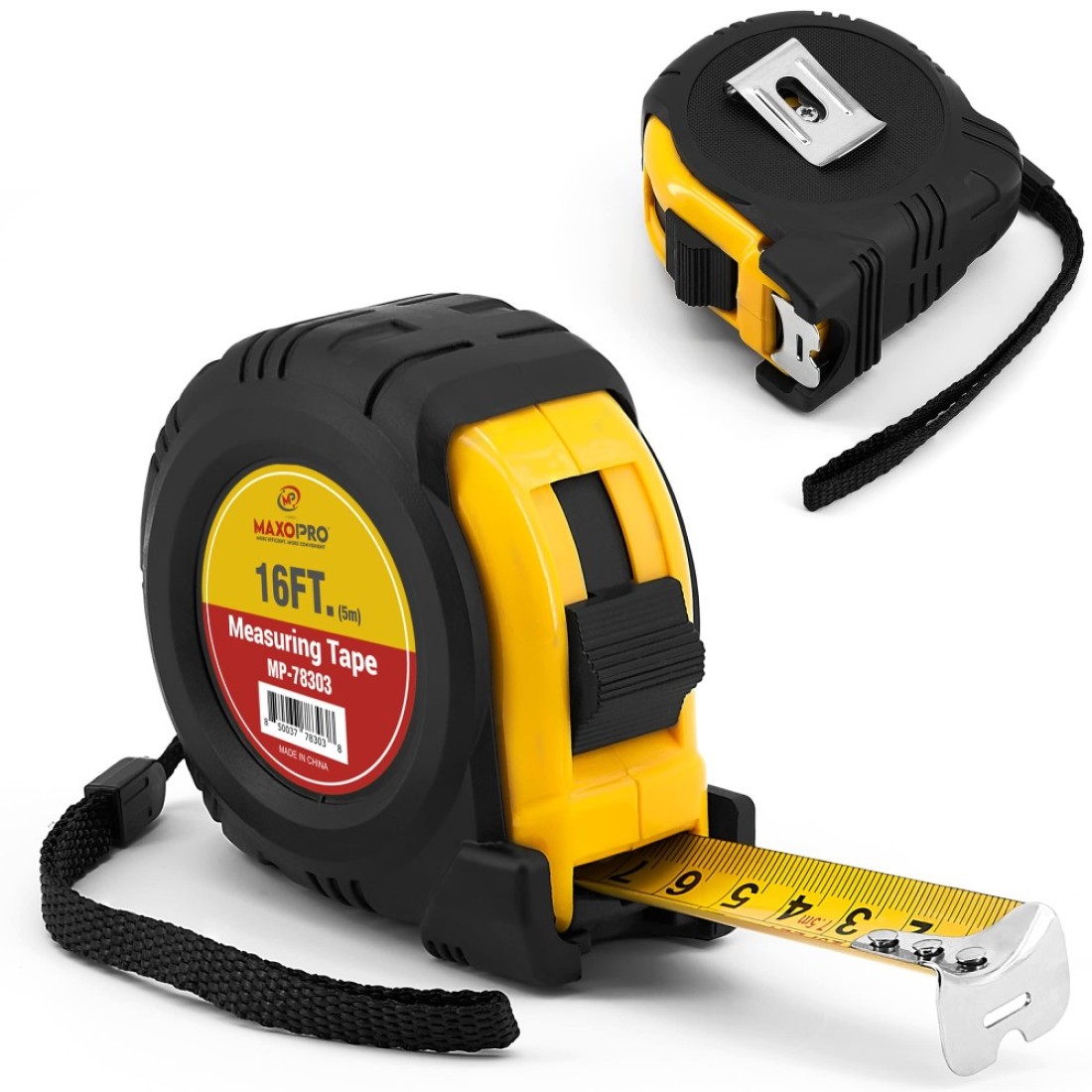 MaxoPro Retractable Tape Measure 16ft with Precision (1/32&quot;/1mm) &acirc;&euro;&ldquo; Heavy Duty, Sturdy &amp; Easy Read Measuring Tape with Thick Rubber Jacket Grip &amp; 25mm Width Smooth Sliding Tape Blade