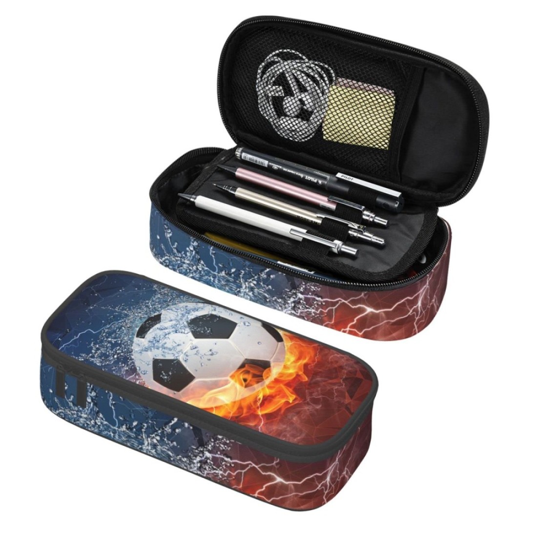 SNAPMADE Soccer Pencil Case for Boys Teens Men, Sports Pencil Box with Soccer Balls Pattern, Large Capacity Durable Pencil Pouch Storage Pen Bag Organizer Stationery for Adults Work Office