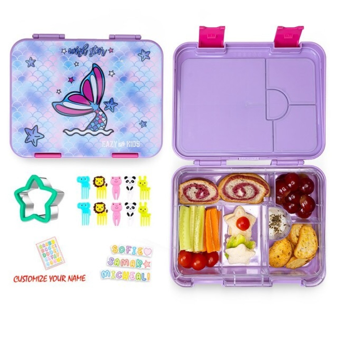 Eazy Kids 5 &amp; 4 Convertible Bento Lunch Box wt Sandwich Cutter Set - Gamer Girl