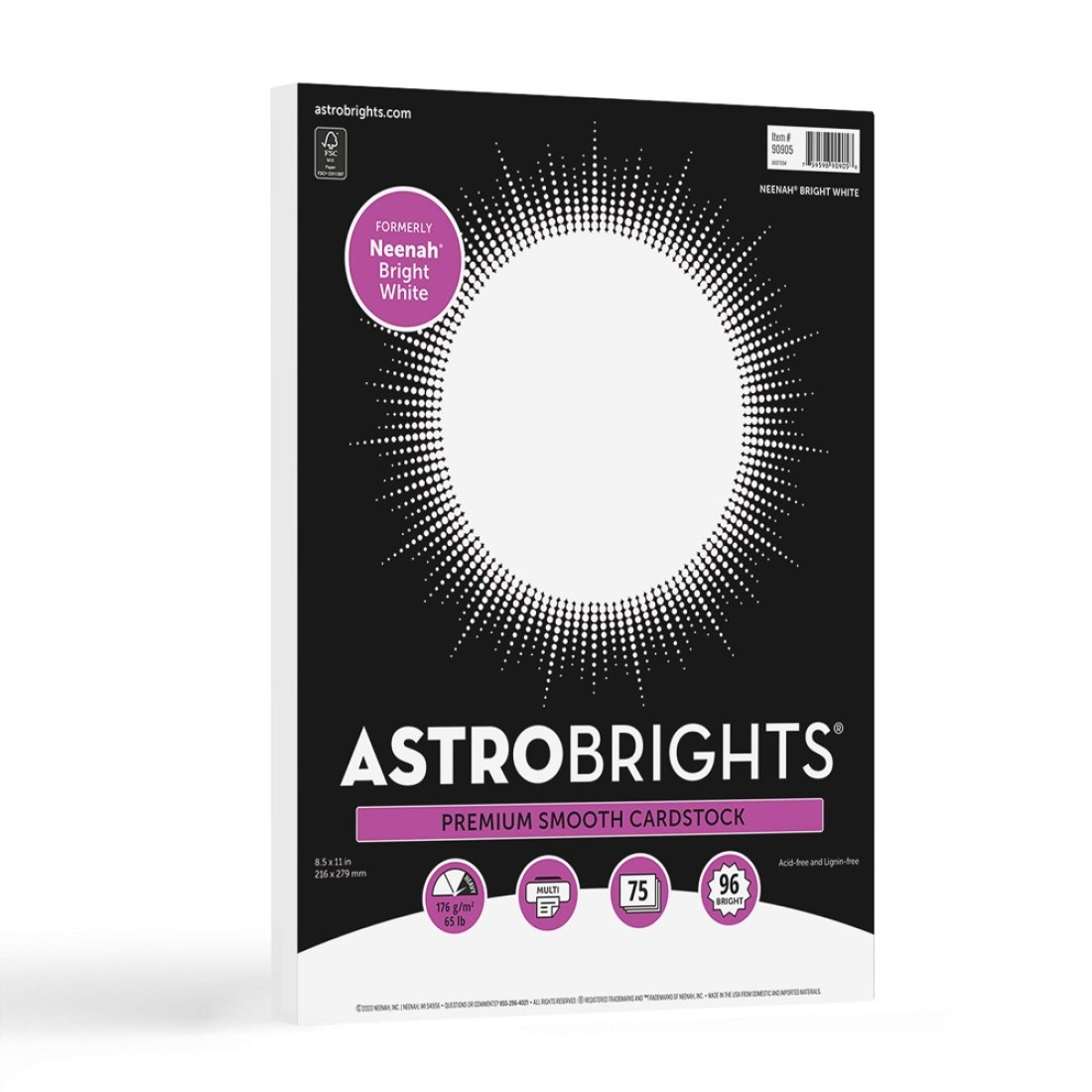 Neenah Bright White Premium Thick Paper Cardstock White Cardboard 96 Brightness 65 lb 85x11 inches 75Sheets 90905