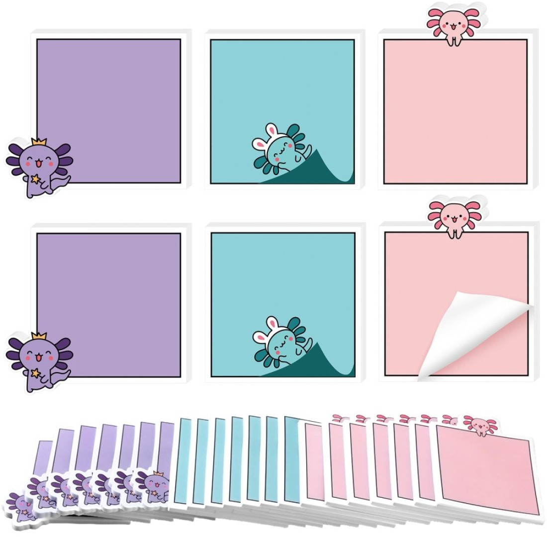 Feifeiya 24 Pack Christmas Stick Notes Gifts for Students Axolotl Self Stick Notes Pads Cute Axolotl Sticky Memo Gift for Axolotl Party Teacher Gift School Office Stationary, 720 Sheets in Total
