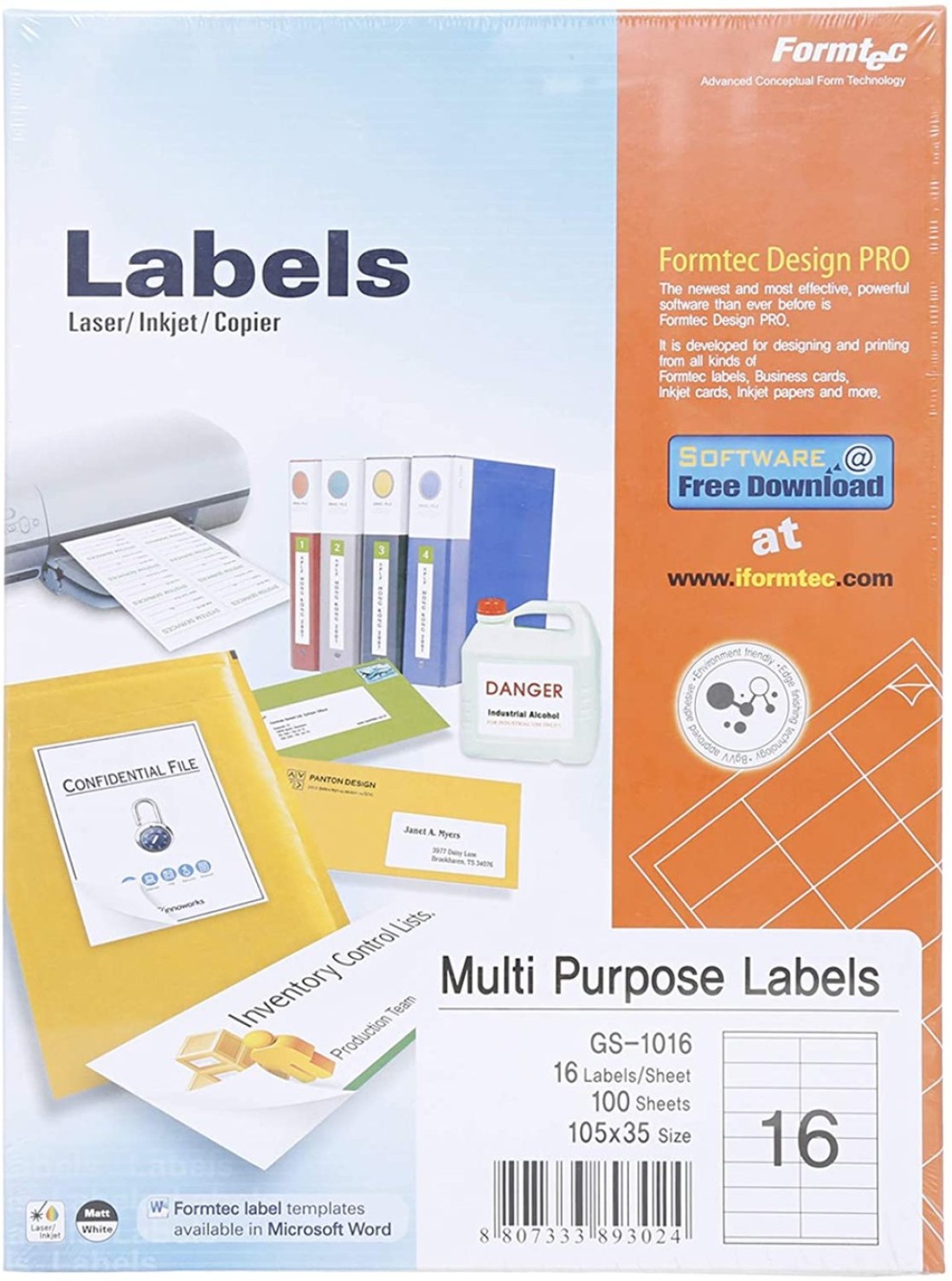 Generic Formtec A4 Labels, 16 Lables Per Sheet, 100 Sheet Box
