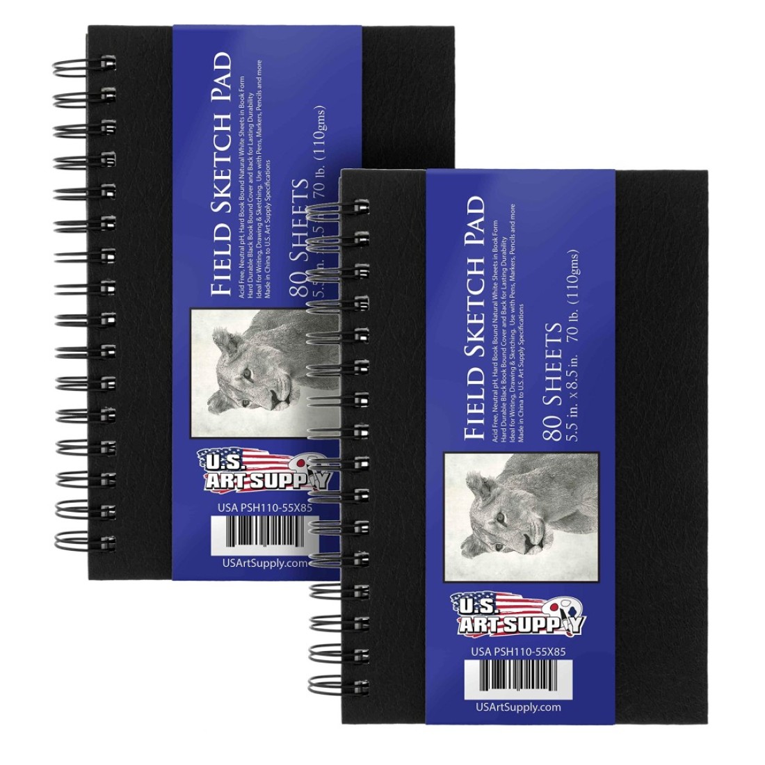 US Art Supply 55 x 85 Premium Hardbound Sketch Book Pack of 2 80 Sheets Each 70 lb 110gsm Hardcover Spiral Bound Artist Field Sketch Pad AcidFree Drawing Paper Kids Adults Students
