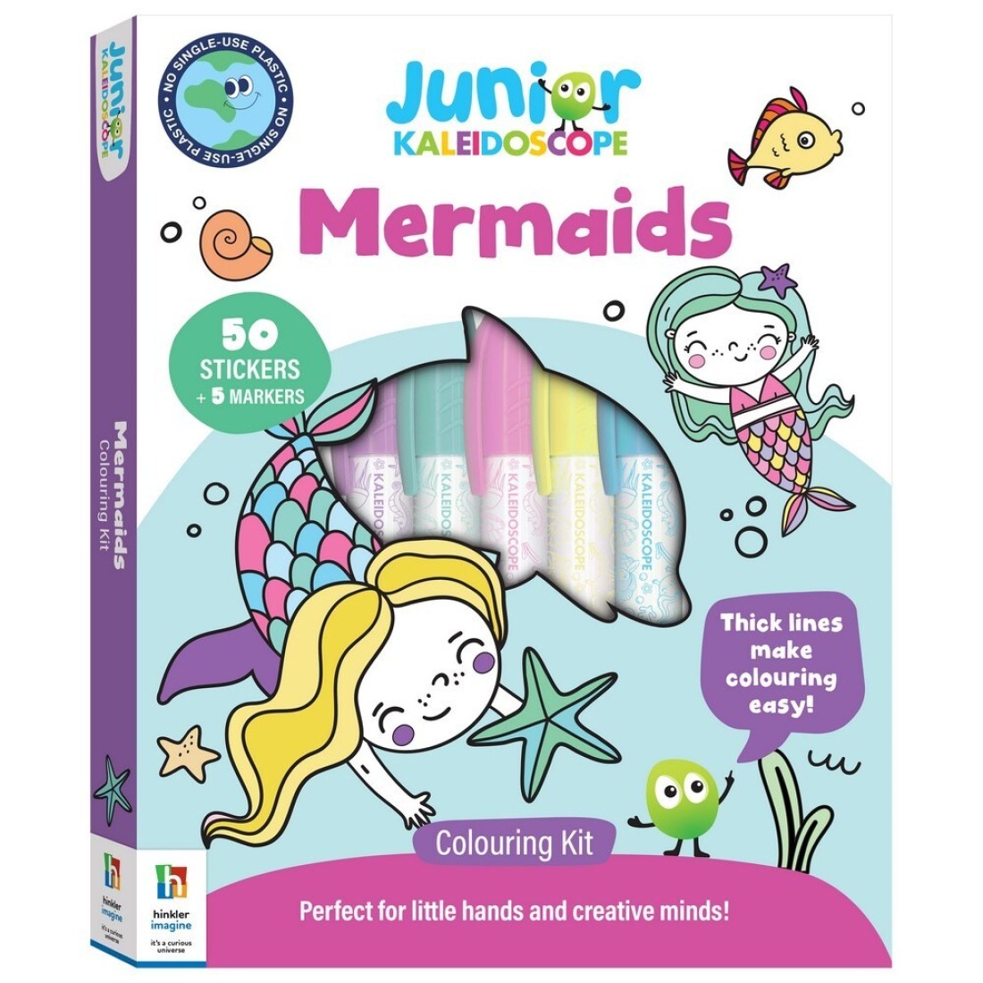 Hinkler Jr Kaleidoscope Colouring Kit &ndash; Mermaids Edition includes a 64-page colouring book with 5 pastel markers and 50 fun stickers, Magical Colouring Fun for Kids, Perfect Gift for Creative Play