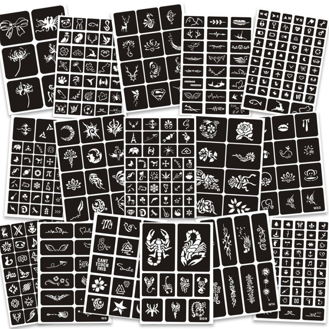 16 Sheets Henna Tattoo Stencils Reusable for Women Girls and Kids, 350+ PCS Tattoo Templates, Airbrush Tattoo Stencil