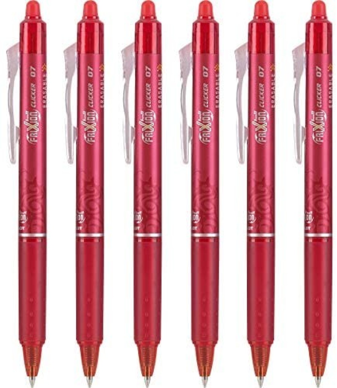 Pilot FriXion Clicker Retractable Erasable Gel Pens Fine Point Red 6 Pack 13610
