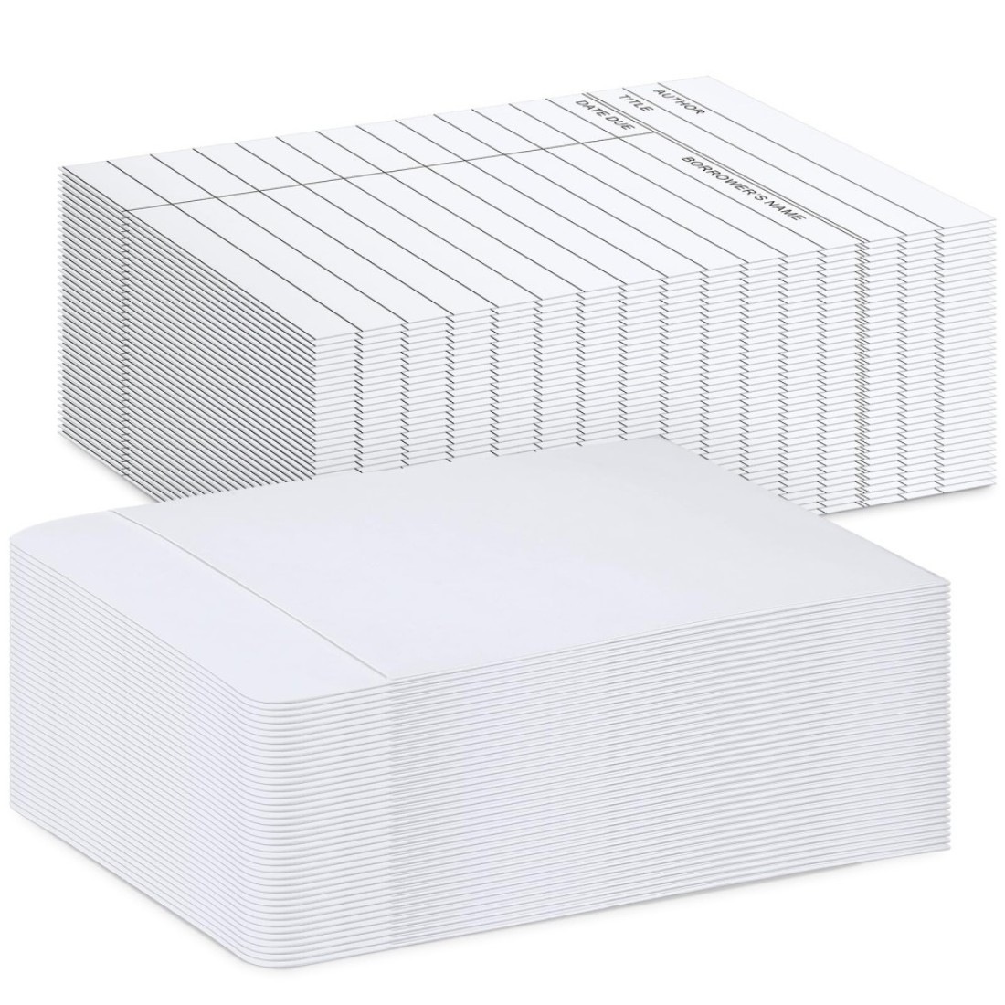 Fainne 100 Pieces Library Card Pocket with Envelopes Self Adhesive Book Checkout Cards for CDs, DVDs, Library, Office Supplies and Gift Tag(White)