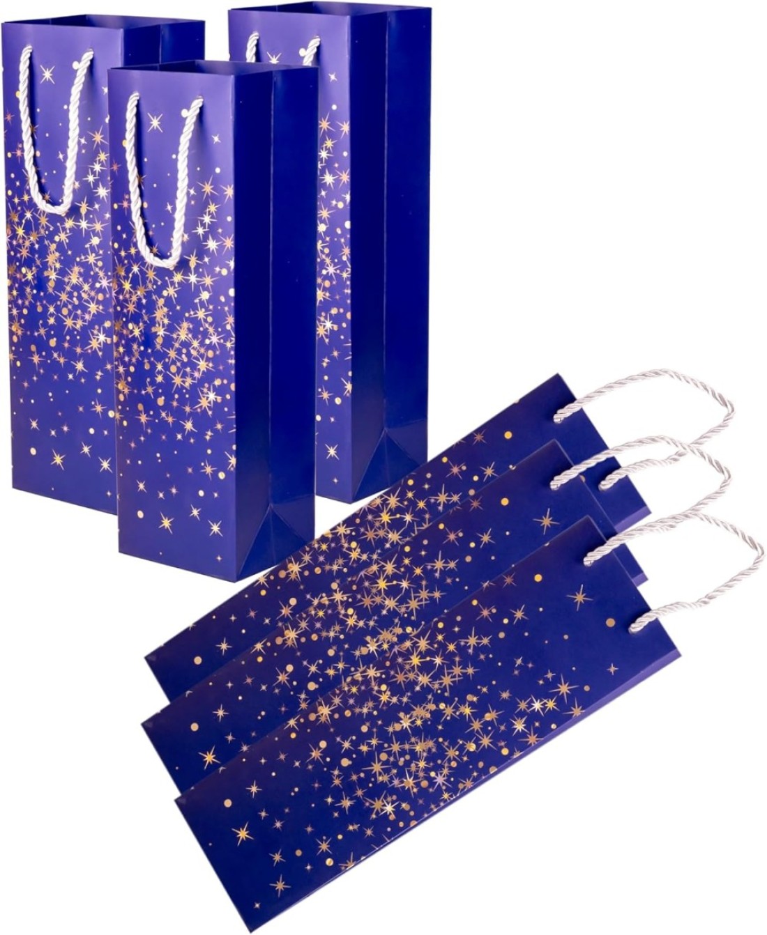 Cuisine Art Wine Bags, Wine Gift Paper Bags Single Bottle Wine Gift Bags Red Wine Tote Bags, 4.7 x 3.9 x 14.2&rsquo;&rsquo; Wine Gift Bags Kraft Paper Wine Bags Bulk with Handles, Pack of 6 Blue Gold