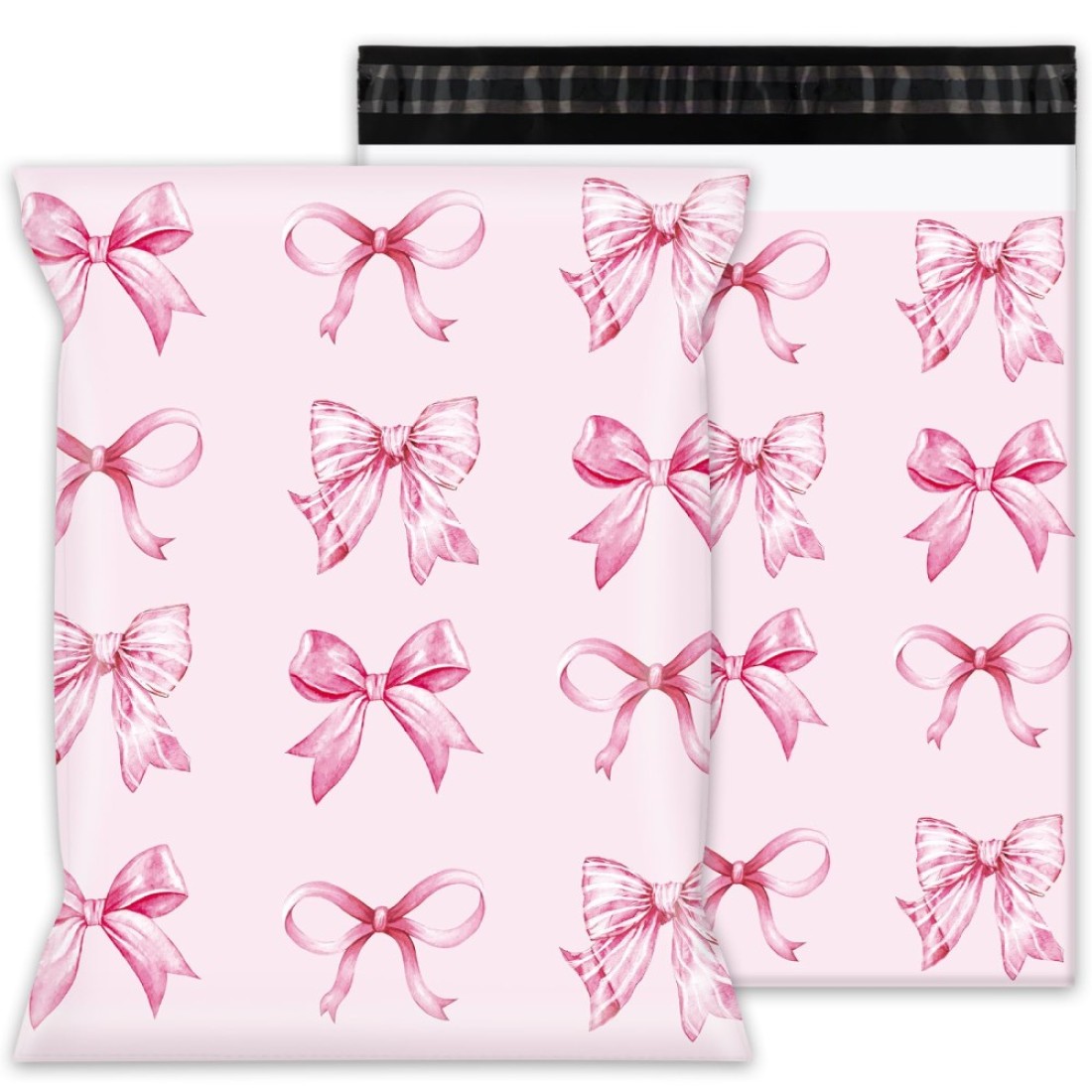 Whaline 100Pcs Pink Bow Poly Mailer Valentine&#39;s Day 10 x 13 Inch Watercolor Bowknot Mailing Bag Preppy Cute Bowtie Self-Sealing Plastic Packaging Envelope Bag For Small Business