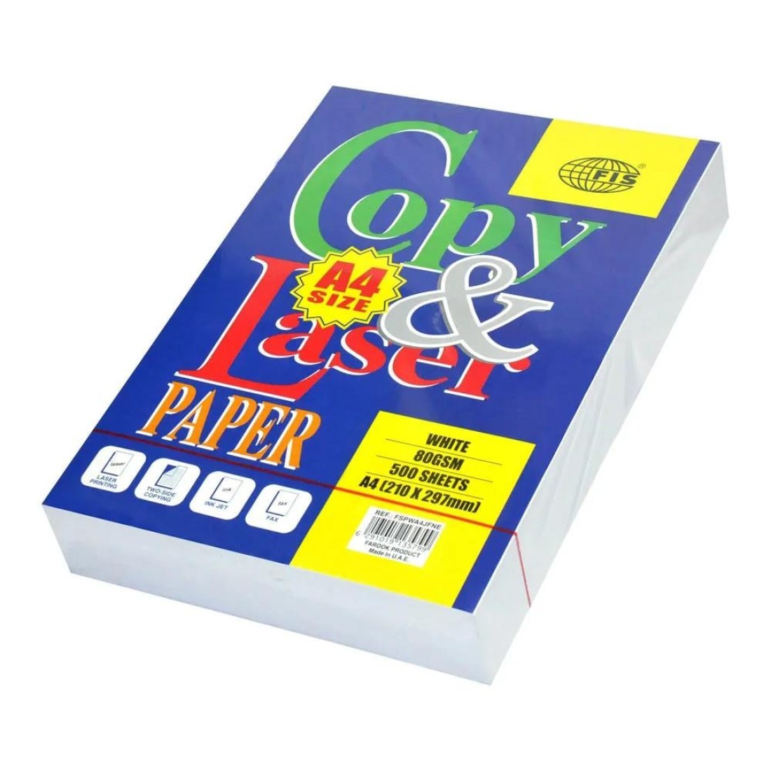 FIS Copy &amp; Laser Photocopy Paper, 500 Sheets, White, 80 gsm, A4 (210 x 297 mm) Size - FSPWA4JFNE