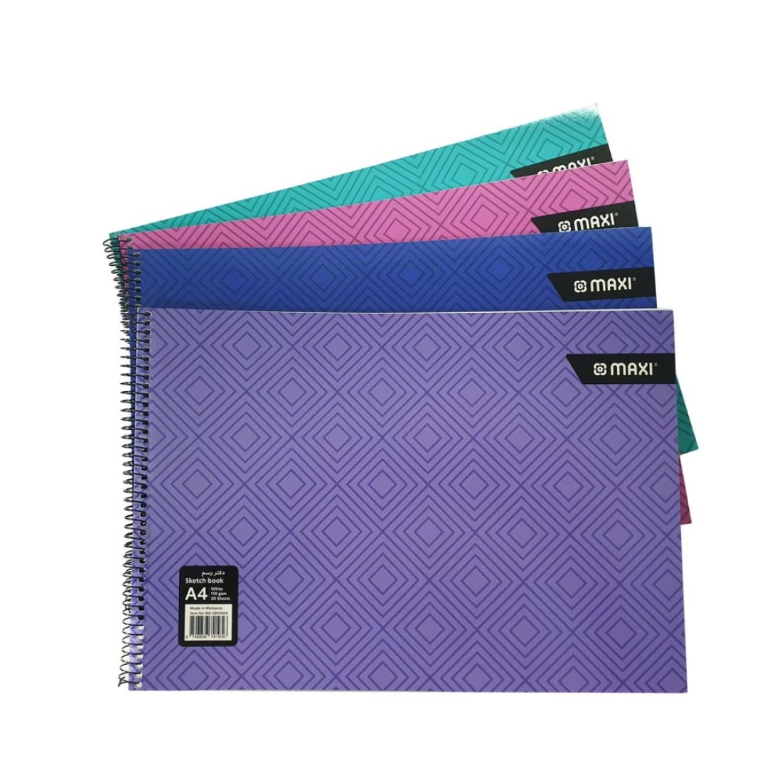 Maxi A4 Spiral Bound Sketch Book 20 Sheets Multicolour 4 PCS