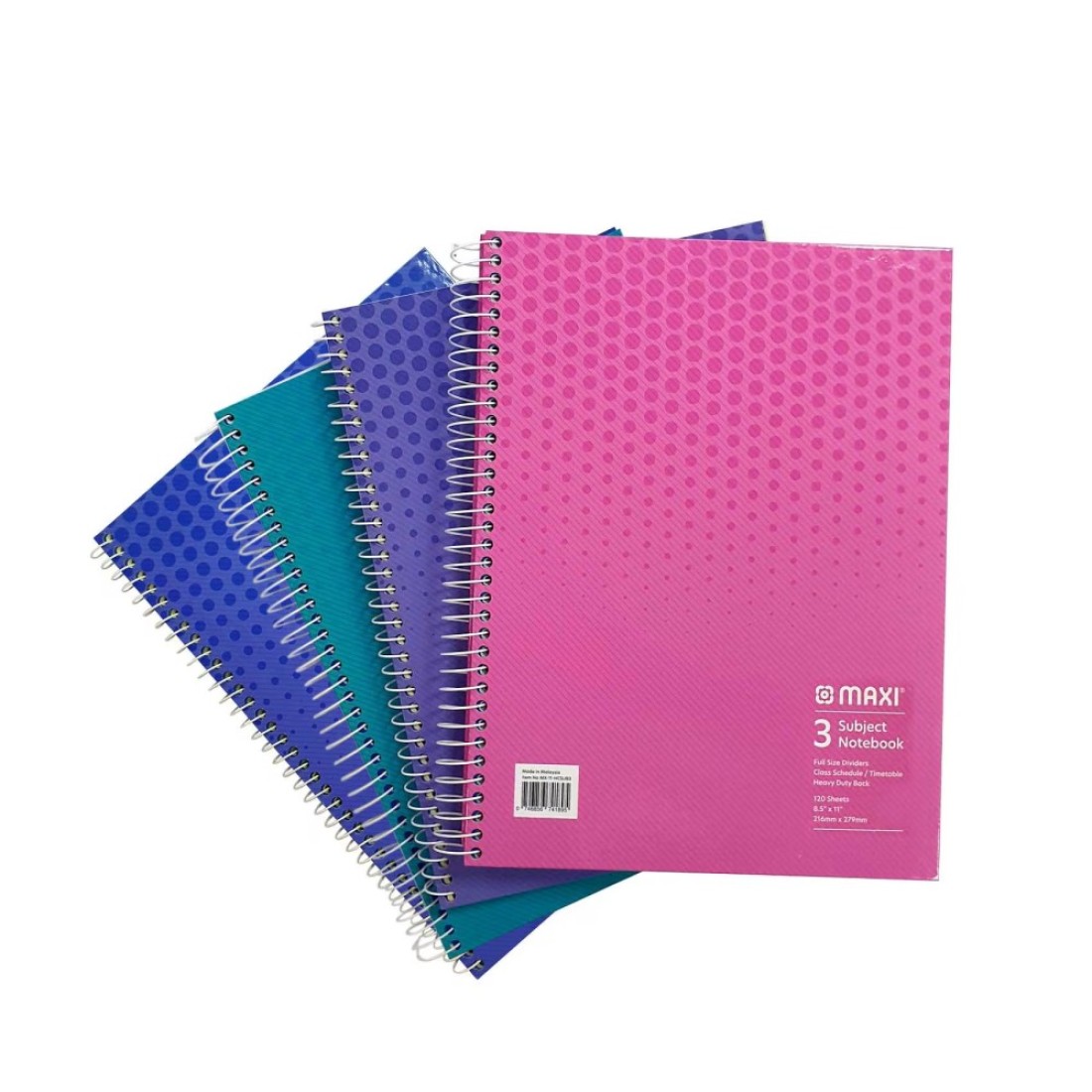 Maxi Spiral 3 Subject Notebook 120 Sheets Multicolour 11x8.5inch 1 PC