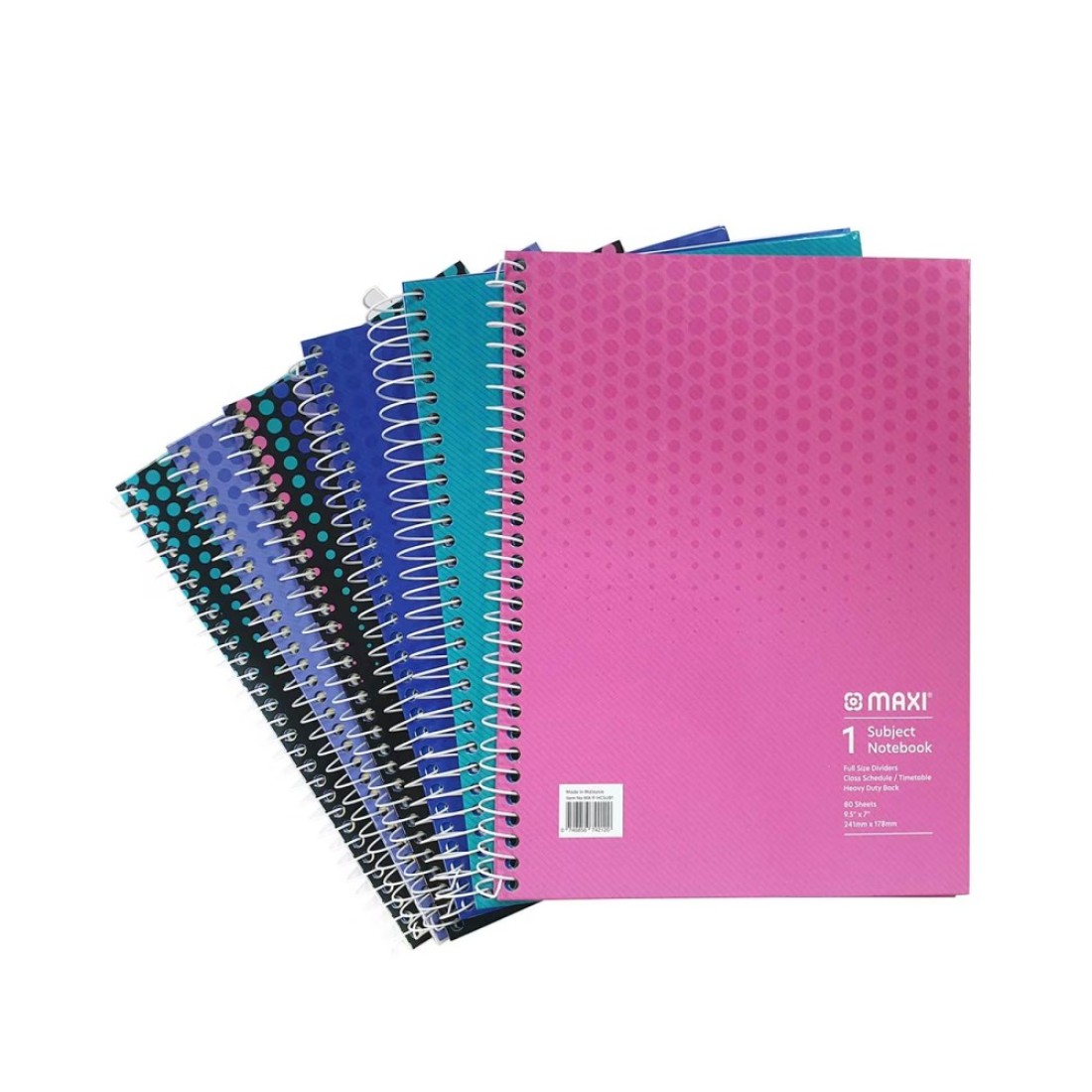 Maxi Spiral 1 Subject Notebook 80 Sheets Multicolour 9.5x7inch