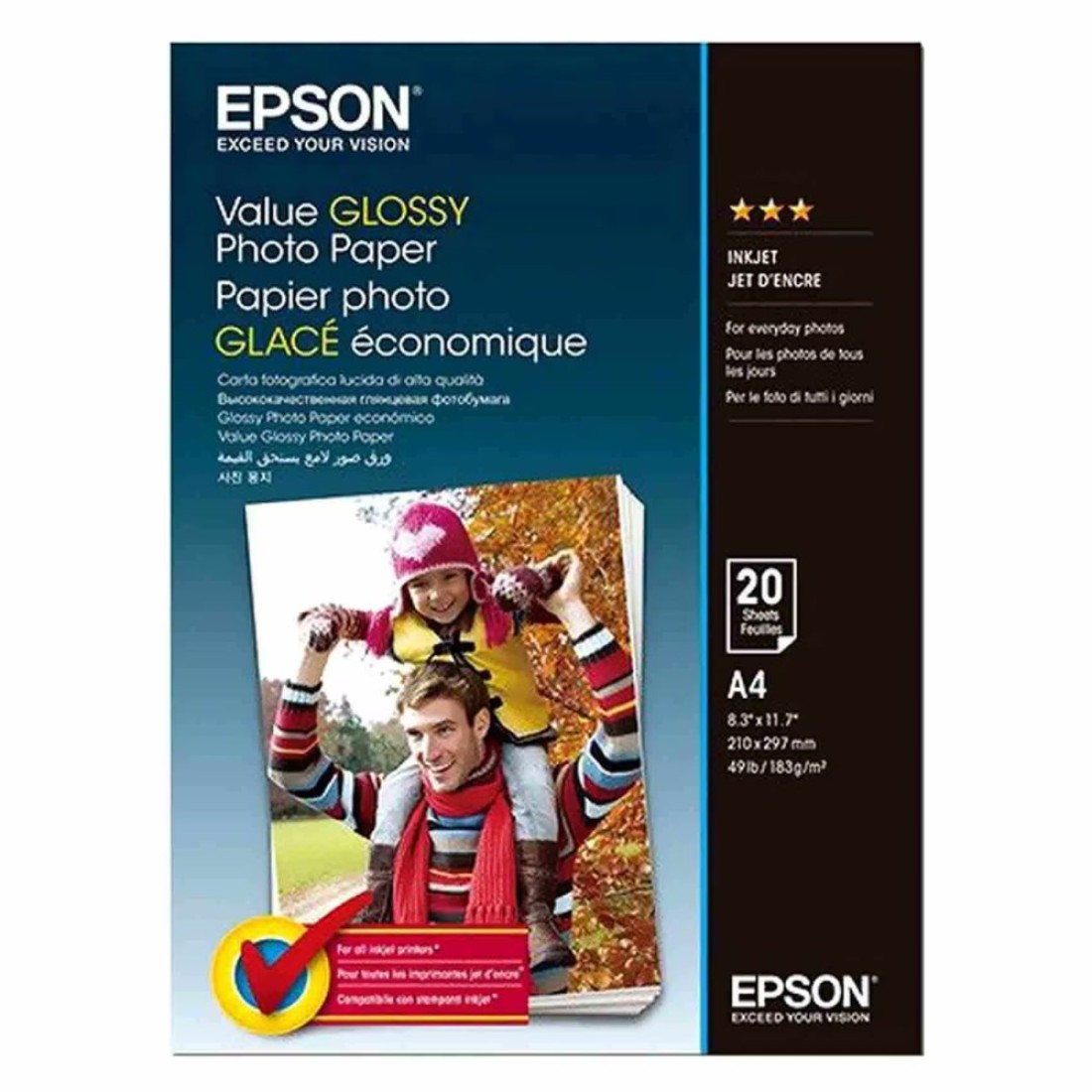 Epson A4 Value Glossy 20 Photo Papers White