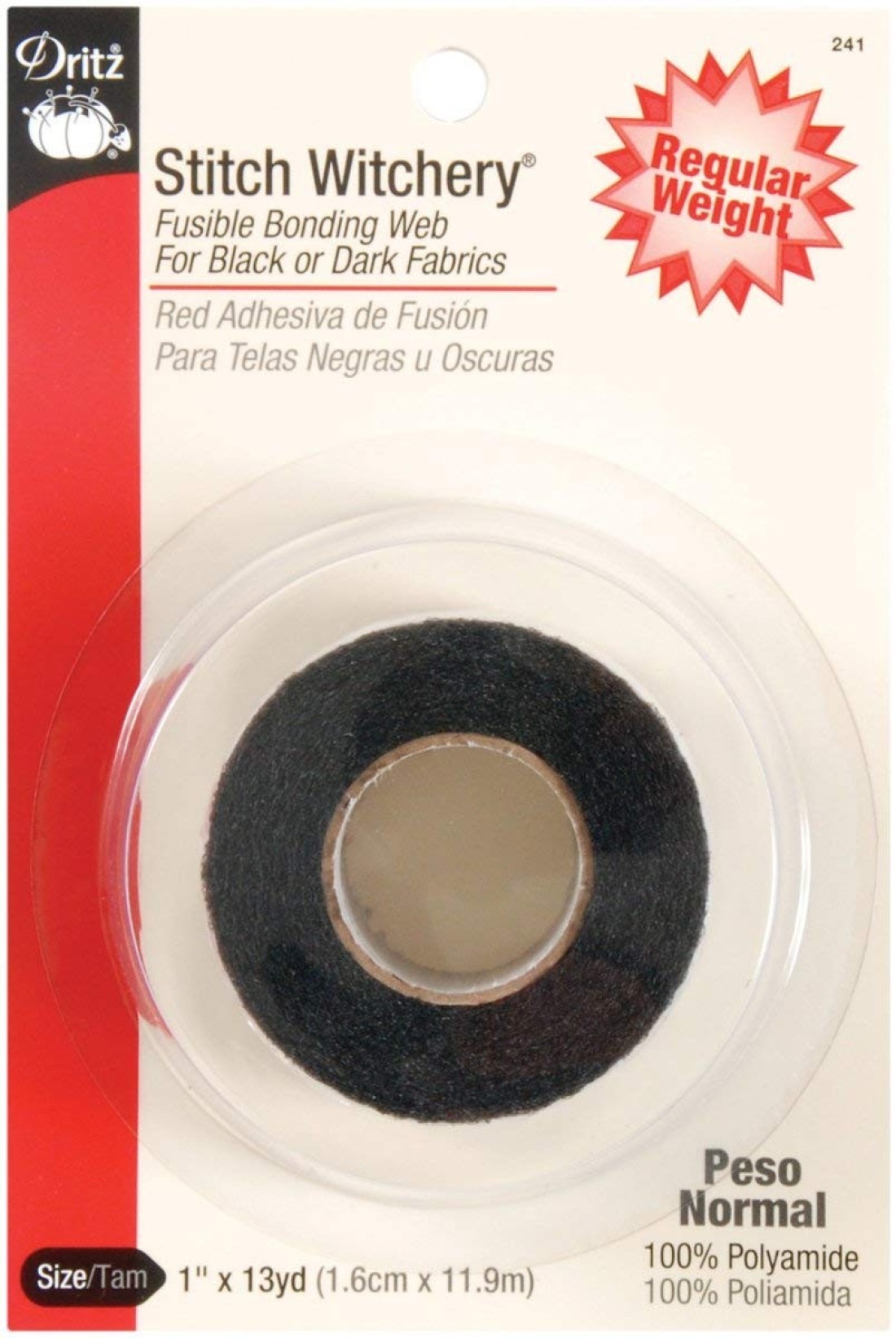 Dritz Stitch Witchery Fusible Regular Weight 1 Roll Black Bonding Web 1Inch X 13Yards