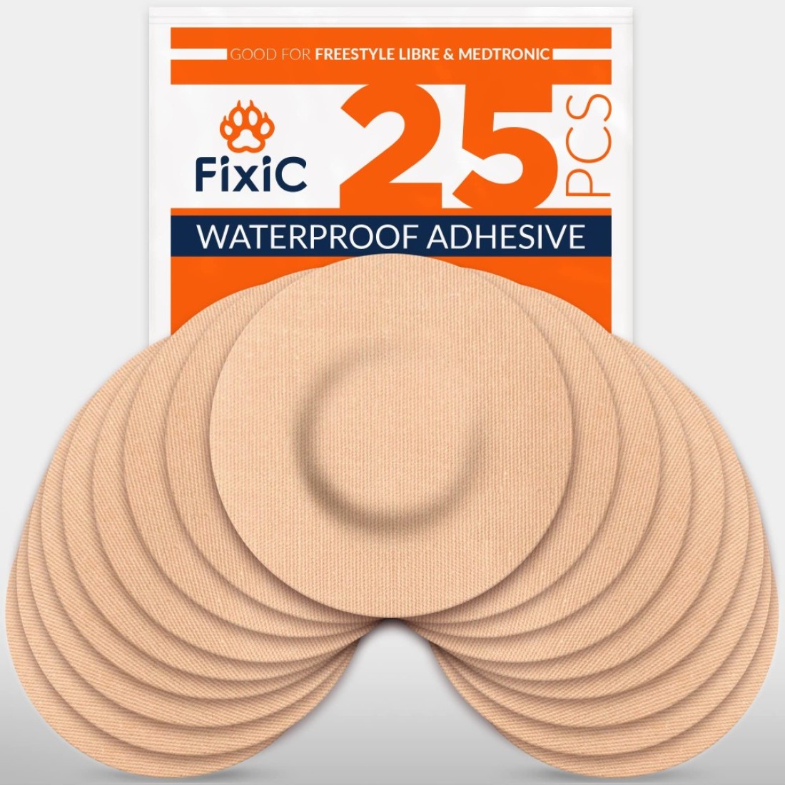 Fixi Adhesive Patches 25 Pack 3 12 Good for Libre 1 2 3 G7 Guardian Waterproof Adhesive Patches Libre Adhesive Covers PreCut The Best Fixation for Your Sensor Tan