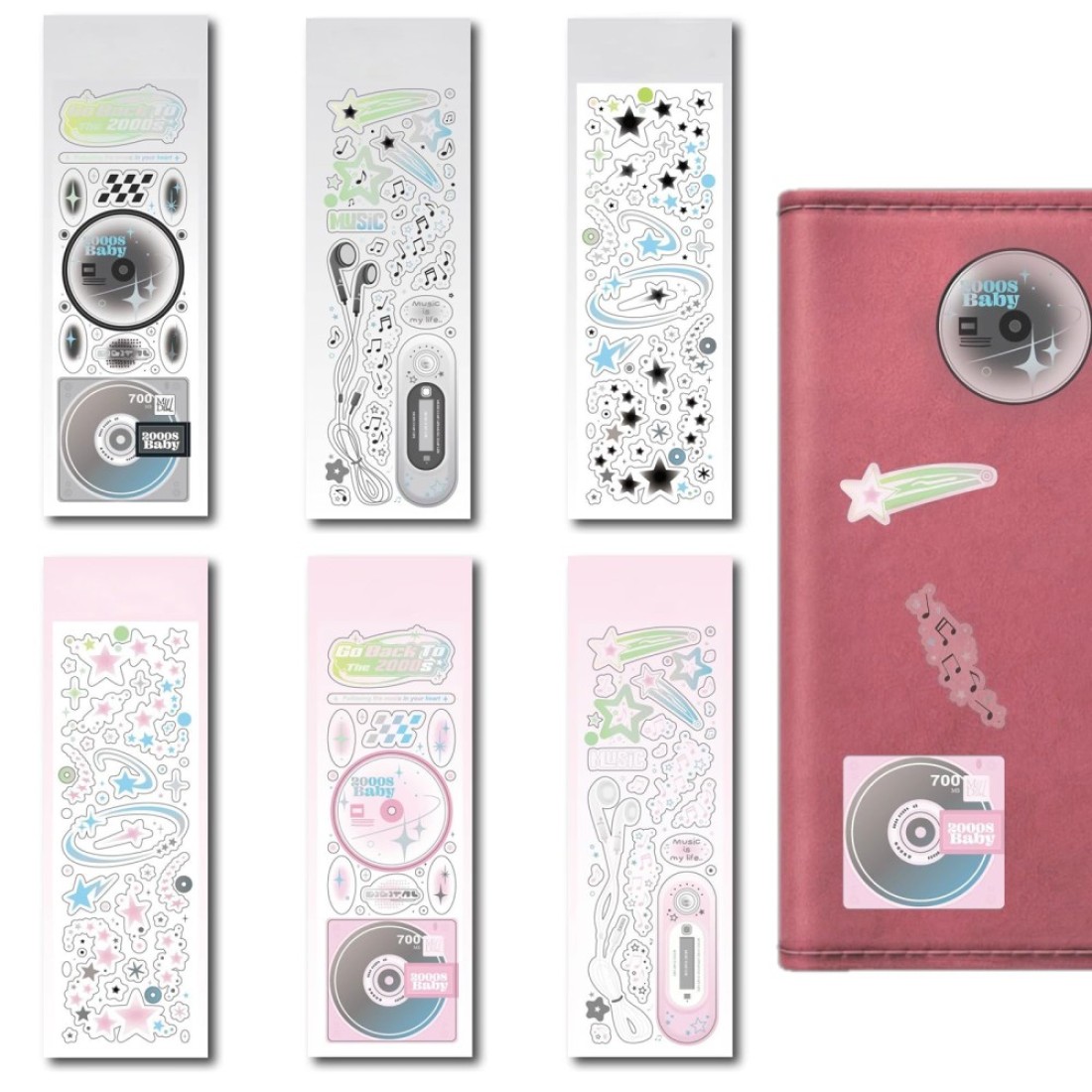 6 Pack Korean Deco Stickers Cute Sticker Sheets Laser Star Stickers Cd Mp3 Sticker Cute Korean Deco Stickers Kpop Stickers for Scrapbook Supplies Junk Journal Stationery