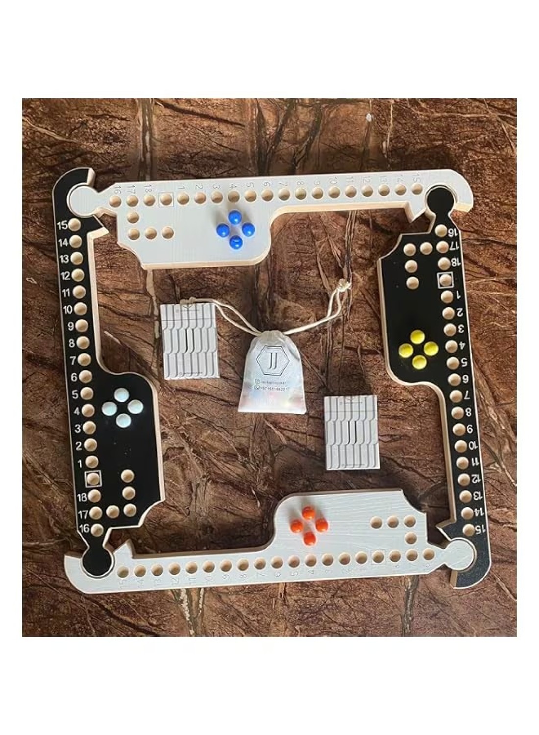 JackarooJoker Wood Board Game (3,4,5,6,7,8 Players) Jakaro with Marbles and Cards جاكارو لغاية 8 لاعبين مع الاحجار و اوراق العب