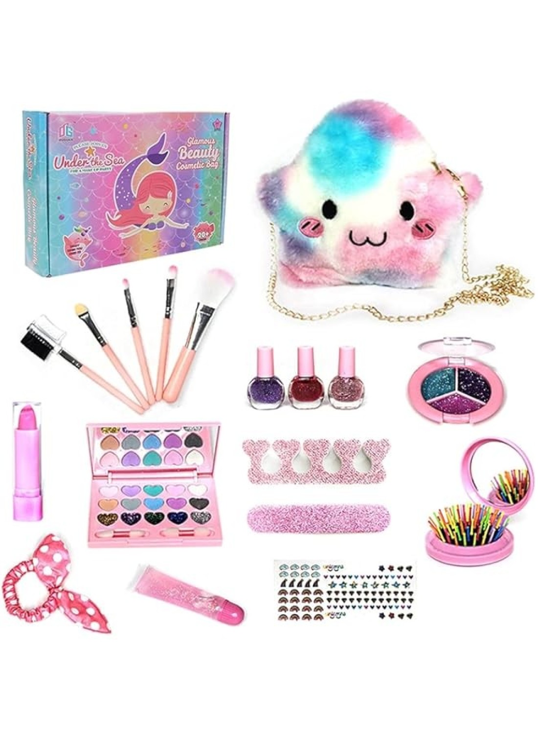 LEDIN Kids Children&#39;s Makeup Set,Girls Makeup Kit for Girls Princess Make Up Box Nontoxic Cosmetics Kit Toys Pretend Play Makeup Beauty Toys Gift Birthday Gift (Style A)