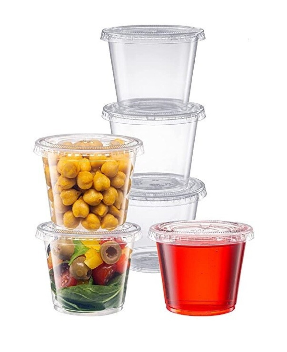 Yesocea [100 Pack] 5.5 Oz. Clear Plastic Disposable Portion Cups With Lids Sampling Cups, Portion Control Cups, Slime Container
