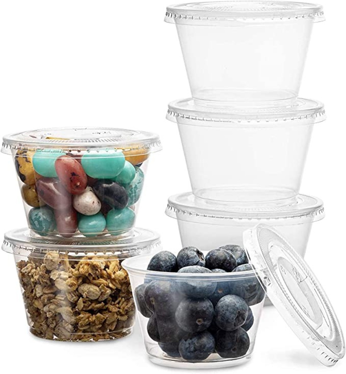 Yesocea [100 Pack] 4 Oz. Clear Plastic Disposable Portion Cups With Lids Sampling Cups, Portion Control Cups, Slime Container