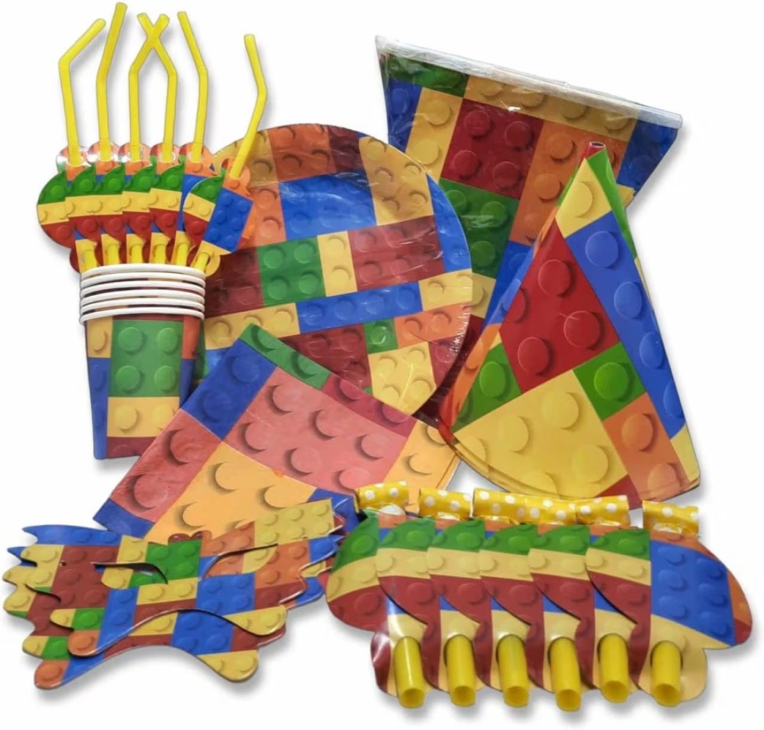 Party Time 43 Pieces Colorful Lego Party Sets Disposable Party Tableware - Party Supplies