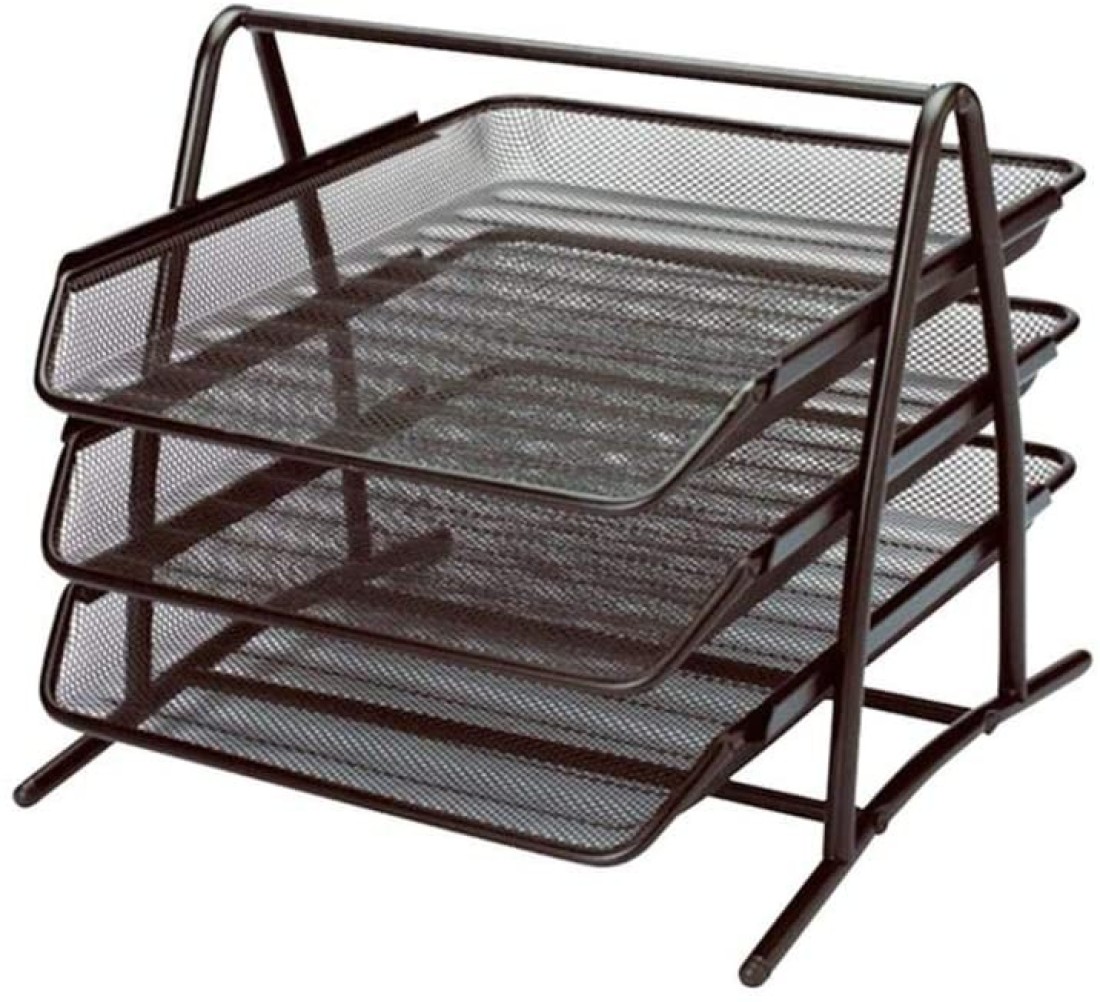 Generic Desk 3 Tier Document Tray Metal Mesh- Black