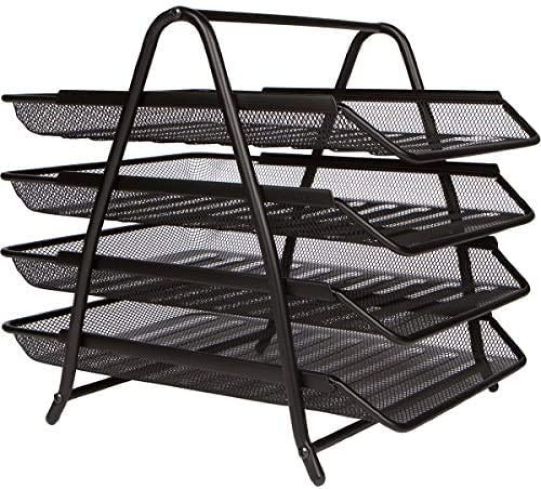 Generic Hi-Range A4 Metal Tray Office Desk Organiser Paper Office Mesh Document Basket File Paper Tray Letter Organiser Holder Desktop Accessories-4 Tires